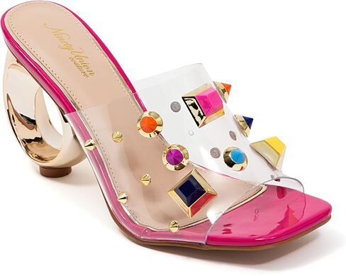 Vegas Lucite Multicolor Stone Slide On a Gold Circular Heel in Saudi Arabia