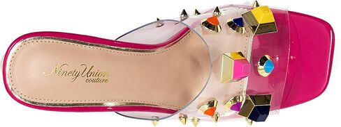 Vegas Lucite Multicolor Stone Slide On a Gold Circular Heel in Saudi Arabia