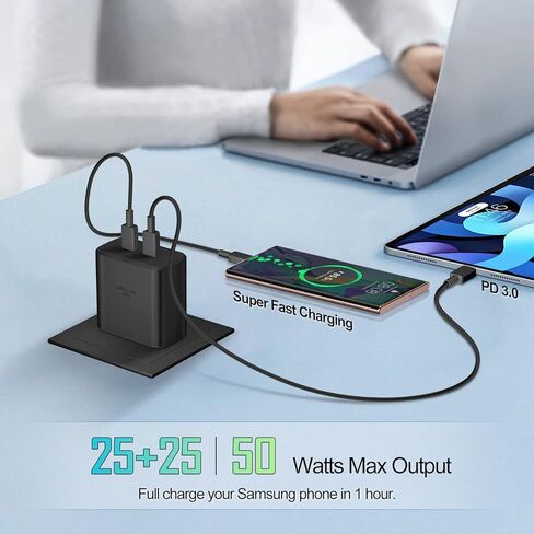45W USB-C Charger, Dual Port Super Fast Charger Type C with 5Ft USB-C Cable Support Samsung Fast Charger for Galaxy S24 Ultra/S24/S24+/S23 Ultra/S23/S23+/S22/S20/S21, Tab S7/S8, Note10/Note20 in Kuwait