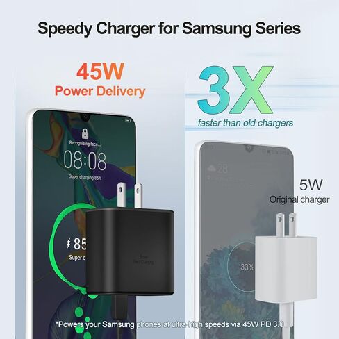 45W USB-C Charger, Dual Port Super Fast Charger Type C with 5Ft USB-C Cable Support Samsung Fast Charger for Galaxy S24 Ultra/S24/S24+/S23 Ultra/S23/S23+/S22/S20/S21, Tab S7/S8, Note10/Note20 in Kuwait