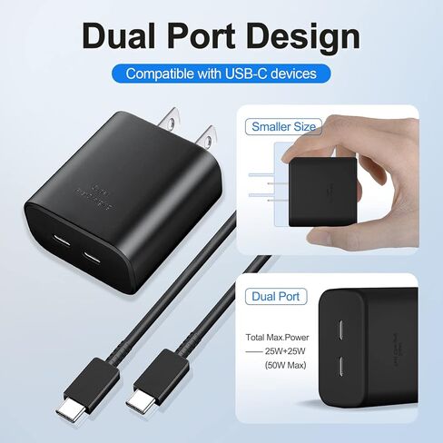 45W USB-C Charger, Dual Port Super Fast Charger Type C with 5Ft USB-C Cable Support Samsung Fast Charger for Galaxy S24 Ultra/S24/S24+/S23 Ultra/S23/S23+/S22/S20/S21, Tab S7/S8, Note10/Note20 in Kuwait