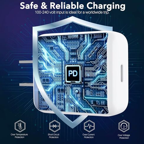 شاحن ORNARTO USB C، شاحن شحن سريع 20 وات، شاحن حائط PD كتلة محول الطاقة لهواتف iPhone 15/14/13/12/SE/11 Pro Max Plus Mini، لأجهزة AirPods، وiPad، وGalaxy، وPixel in Kuwait