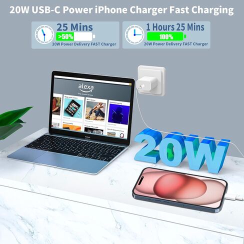 iPhone 15 Pro Max Fast Charger 10FT, 2 Pack 20W USB C Wall Charger Fast Charging Block with 10FT Long USB C Charger Cable Compatible for iPhone 15/15 Plus/15 Pro/15 Pro Max, iPad Pro/Air/Mini in Kuwait