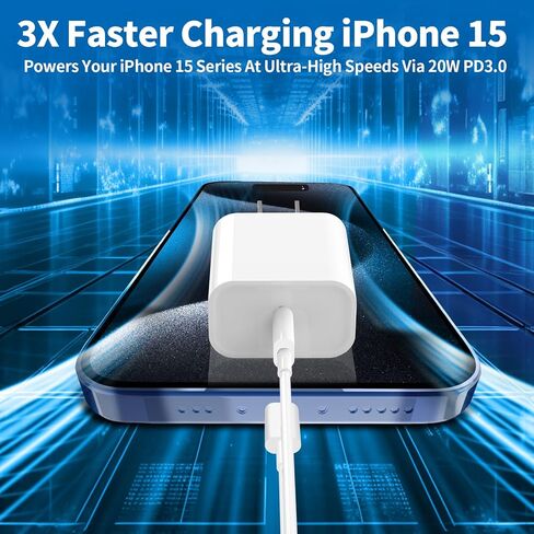 iPhone 15 Pro Max Fast Charger 10FT, 2 Pack 20W USB C Wall Charger Fast Charging Block with 10FT Long USB C Charger Cable Compatible for iPhone 15/15 Plus/15 Pro/15 Pro Max, iPad Pro/Air/Mini in Kuwait