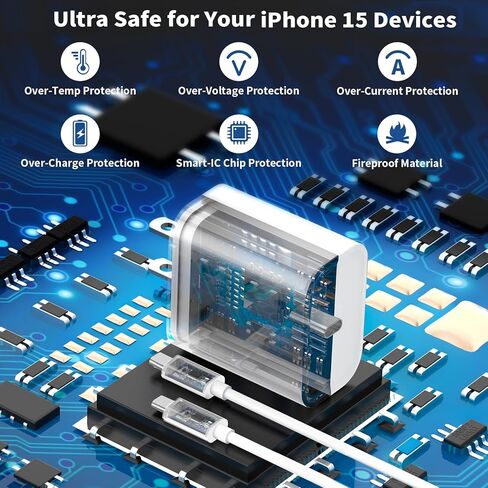 iPhone 15 Pro Max Fast Charger 10FT, 2 Pack 20W USB C Wall Charger Fast Charging Block with 10FT Long USB C Charger Cable Compatible for iPhone 15/15 Plus/15 Pro/15 Pro Max, iPad Pro/Air/Mini in Kuwait