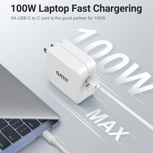 GMM 40W USB C Charger, 2 Ports GaN Fast Charger Block, Foldable Wall Charger with 100W Type C Charger Cable for MacBook Pro/Air, iPhone 15 14, Apple Watch, iPad Pro, Galaxy S23, Pixel etc in Saudi Arabia
