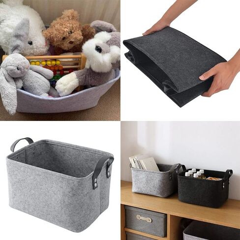 2 Piece Felt Fabric Baskets, Toy Organiser Cube, Felt Storage Box, Foldable, with Two Handles, for Clothes, Towel, Toiletry, Baby Products, Books (Black) in Saudi Arabia