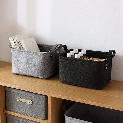 2 Piece Felt Fabric Baskets, Toy Organiser Cube, Felt Storage Box, Foldable, with Two Handles, for Clothes, Towel, Toiletry, Baby Products, Books (Black) in Saudi Arabia