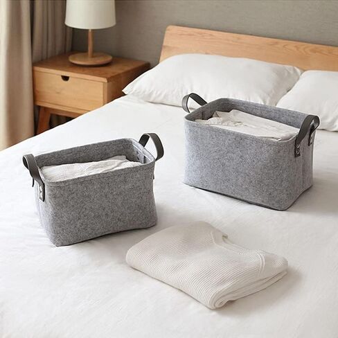 2 Piece Felt Fabric Baskets, Toy Organiser Cube, Felt Storage Box, Foldable, with Two Handles, for Clothes, Towel, Toiletry, Baby Products, Books (Black) in Saudi Arabia
