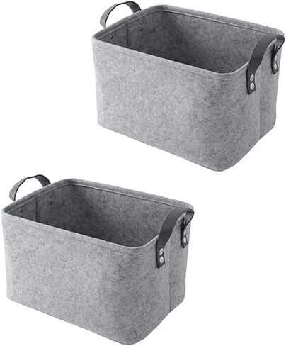 2 Piece Felt Fabric Baskets, Toy Organiser Cube, Felt Storage Box, Foldable, with Two Handles, for Clothes, Towel, Toiletry, Baby Products, Books (Black) in Saudi Arabia