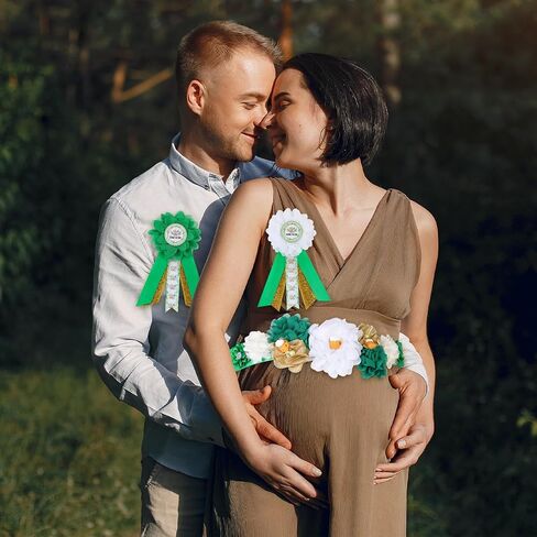 JOYMEMO Greenery A Baby is Brewing Baby Shower Maternity Sash Kit, Sage Green Beer Baby Shower Belly Belt and Mom to Be & Dad to Be Corsage Pins, Pregnancy New Parents Photo Props Party Supplies in Saudi Arabia