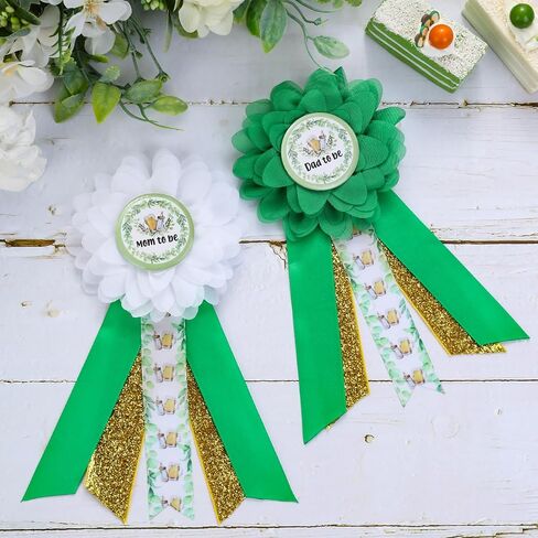 JOYMEMO Greenery A Baby is Brewing Baby Shower Maternity Sash Kit, Sage Green Beer Baby Shower Belly Belt and Mom to Be & Dad to Be Corsage Pins, Pregnancy New Parents Photo Props Party Supplies in Saudi Arabia