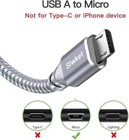 كابل Micro USB بطول 10 أقدام، كابل شحن USB A إلى Micro Android مضفر سلك شحن سريع لهاتف Samsung Galaxy J7، S7، S6، Kindle Fire، Fire HD Tablets، وحدة تحكم PS4، Sony، HTC، LG، Motorola، Huawei in Kuwait