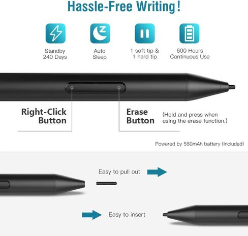 MoKo Stylus Pen for Microsoft Surface, Upgraded 4096 Pressure Sensitivity Stylus, Compatible with Surface Pro 9/8/7+/7/6/5/4/3/X, Surface Go 3/2/1, Surface Book 3/2/1, Laptop 1-5,Surface Studio 2+/2/1 in Saudi Arabia