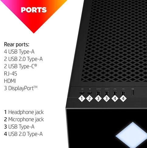 كمبيوتر مكتبي HP OMEN 45L للألعاب، الجيل الرابع عشر Intel Core i7-14700K، ذاكرة الوصول العشوائي 32 جيجابايت، محرك أقراص الحالة الصلبة 1 تيرابايت، NVIDIA GeForce RTX 4070 SUPER Ti Graphics، Windows 11 Pro، GT22-2060 (2024) in Saudi Arabia