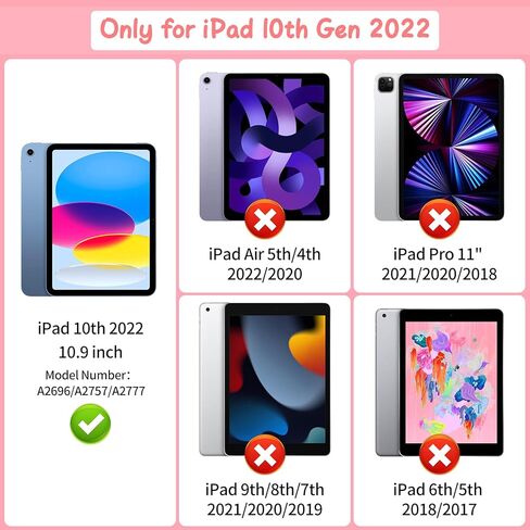 Coolden for iPad 10th Generation Case for Kids Girls iPad 10th 10.9 Case with Screen Protector Shoulder Strap Kickstand Cute Cat Cartoon Silicone Protective Case for iPad 10th Gen Case (2022)-Pink in Kuwait