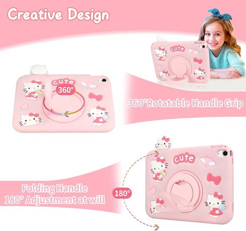 Coolden for iPad 10th Generation Case for Kids Girls iPad 10th 10.9 Case with Screen Protector Shoulder Strap Kickstand Cute Cat Cartoon Silicone Protective Case for iPad 10th Gen Case (2022)-Pink in Kuwait