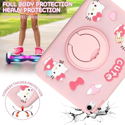 Coolden for iPad 10th Generation Case for Kids Girls iPad 10th 10.9 Case with Screen Protector Shoulder Strap Kickstand Cute Cat Cartoon Silicone Protective Case for iPad 10th Gen Case (2022)-Pink in Kuwait