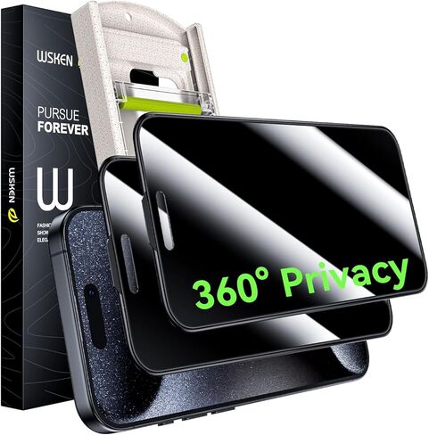 واقي شاشة للخصوصية WSKEN لهاتف iPhone 15 Pro Max 360 درجة [4 طرق مضادة للتجسس] [صفر فقاعة] [إزالة الغبار تلقائيًا] تغطية كاملة 9H+ زجاج مقسى 10X مقاوم للصدمات HD مضاد للزقزقة - عبوتان in Kuwait