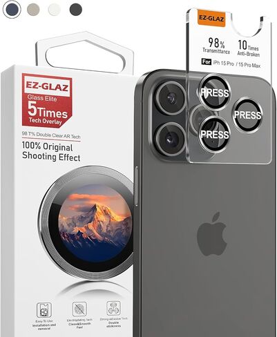 واقي عدسة الكاميرا لهاتف iPhone 15 Pro 6.1 بوصة وiPhone 15 Pro Max 6.7 بوصة، زجاج مقسى، صلابة 9H، فائقة الدقة، مضادة للخدش، سهلة التركيب، صديقة للحافظة - تيتانيوم أسود in Kuwait