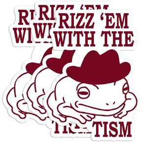 Set 3PCS - Rizz 'Em with The Tism Sticker Funny Meme Frog Decal Cowboy Frog 2" Water Assistant, Vinyl Waterproof Die-Cut Sticker for Laptop, Water Bottle, Hard Hat, Helmet, Car, Phone (2 inches)