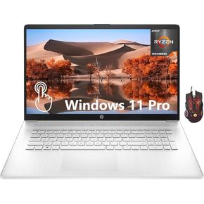كمبيوتر محمول HP 2024 Newest 17، شاشة لمس 17.3 بوصة HD+، Windows 11 Pro، ذاكرة الوصول العشوائي 64 جيجابايت، 2 تيرابايت SSD، AMD Ryzen 5 7530U (Beat i7-1165G7)، Wi-Fi 6، مضاد للتوهج، HDMI، كاميرا ويب، كمبيوتر محمول للأعمال، مع الفأر