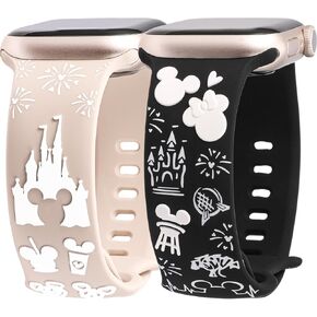 2 Packs Cartoon 3D Raised Band Compatible with Apple Watch Band 49/46/45/44/42/41/40/38mm Women Two-Tone Cute Soft Silicone Sport Strap for iWatch SE Series 10/9/8/7/6/5/4/3/2/1/Ultra(1/2)