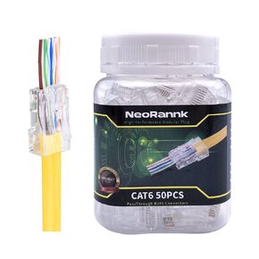 RJ45 Pass Through Connectors 50PCS Gold Plated Ends 8P8C Modular Ethernet UTP Network Cable Plug for Large 23AWG Cat6 Cable