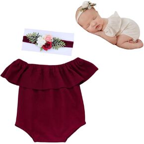 Newborn photography Props Outfits Girl Romper with Headress Newborn Baby Photo shoot Girls Photo Props Costume