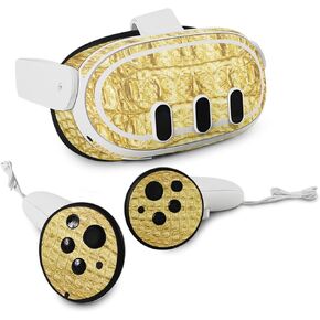 MightySkins Carbon Fiber Skin Compatible with Meta Quest 3 - Golden Croc | Protective, Durable Textured Carbon Fiber Finish | Easy to Apply