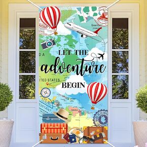 Avezano Let The Adventure Begin Door Cover Travel World Map Photo Door Banner Adventure Awaits Party Decorations
