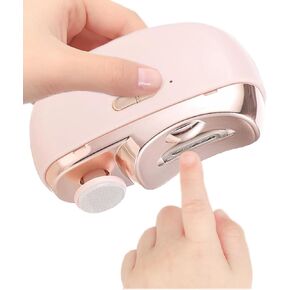 Electric Nail Clipper, 2 in 1 Automatic Nail Clipper, USB Rechargeable Safety Fingernail Trimmer for Newborn, Infant, Baby, Toddler, Kids, Adult and Seniors (Pink)