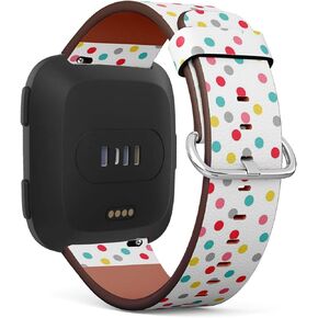 Replacement Band, Compatible with Fitbit Versa/Versa 2 / Versa Lite - Leather Band Bracelet Strap Wristband Accessory with Quick-Release Pins // Polka Dot