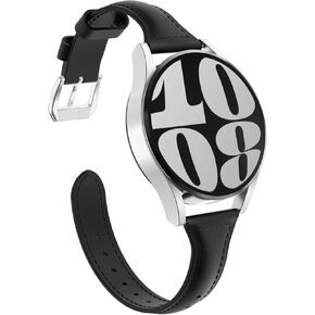 MoKo Slim Leather Band Compatible with Samsung Galaxy Watch 7 FE 6 5 4 Band 40mm 44mm/Watch 6 4 Classic 43mm 47mm 42mm 46mm/Watch 5 Pro/3 41mm/Active 2, 20mm Genuine Leather Thin Band, Black