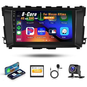 Podofo 8core 4G+64G for Nissan Altima 2013-2018 Car Radio Stereo with DSP/46EQ/Carplay/Android Auto/9'' 1280 * 720 IPS Touch Screen/Canbus/BT5.0/WiFi/4G/GPS/RDS/FM Radio/AHD Rear Camera