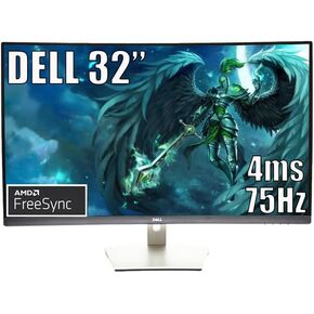 Dell S Series 32" Curved Gaming Monitor, Full HD (1920 x 1080) Display with sRGB 99% Color Gamut, 75Hz, 4ms Grey-to-Grey Response Time, AMD FreeSync, 1800R Curvature, 16.7 Million Colors, Silver