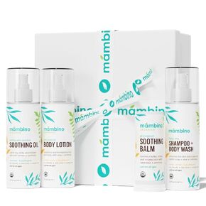 Mambino Organics Baby Arrival Essential Care Gift Set - New & Improved - Cruelty Free, Vegan & Non-GMO 4pc Set - Shampoo, Lotion, Soothing Oil & Balm - Best Gift for New Moms & Baby