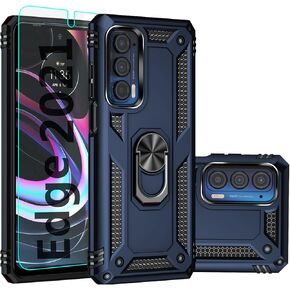 for Moto Edge 2021 Case,Motorola Edge 5G UW Case,with Screen Protector,[Military Grade] 16ft. Drop Tested Cover with Magnetic Kickstand Car Mount Protective Case for Motorola Edge, Black