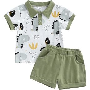 Toddler Baby Boy Summer Outfits Short Sleeve Dinosaur T Shirts Solid Shorts Set 2Pcs Boys Dinosaur Clothes