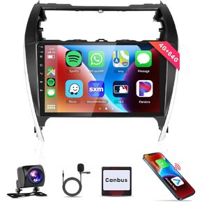 8 Core 4G+64G Car Stereo Radio for Toyota Camry 2012 2013 2014 with WirelessCarPlay/Android Auto/Canbus/10.1" 1280 * 720P IPS Touchscreen/BT5.0/DSP/46EQ/GPS/WiFi/4G/SWC/AHD Backup Camera