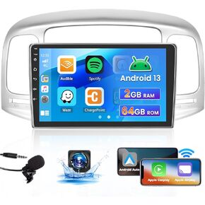 Roinvou 2+64G Android 9" Touchscreen Radio for Hyundai Accent 2006-2011 with Wireless CarPlay Android Auto WiFi Bluetooth GPS Navigation FM RDS Radio Backup Camera
