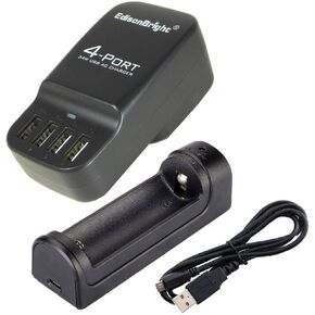 EdisonBright Fenix are-X1 18650/16340 battery charger EB-4U 4-port USB charging station bundle