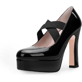 Women's Plafrom Mary Janes Pumps Block High Heel Closed Toe Dress shoes