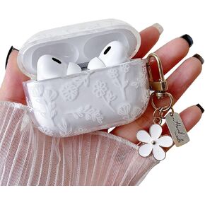 MINSCOSE متوافق مع حافظة AirPods Pro الشفافة، تصميم جمالي على شكل زهرة لطيفة مع سلسلة مفاتيح زهور، حافظة واقية ناعمة من مادة TPU للنساء والفتيات لـ Airpod Pro-وردي