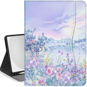 Feams Case for iPad (A16) 11th Generation 11 Inch 2025, iPad 10th Generation Case 10.9 Inch 2022 Flip Stand Auto Sleep Cover with Pencil Holder & Pocket, Simple Flower