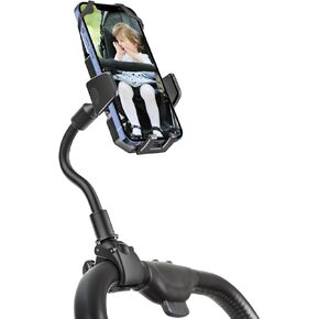 Gooseneck Stroller Phone Holder, Cell Phone Mount Pole Clamp for Baby Stroller, Shopping Cart, Wheelchair, One Hand Operation Phone Clip, for iPhone 15 Pro Max 14 13 12 11, Galaxy S23, All Smartphone