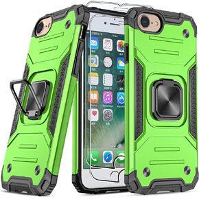 SunStory for iPhone SE 2022 Case, iPhone SE 2020/8/7 Case with HD Screen Protector & Magnetic Ring Kickstand,[Military Grade] Cover for iPhone SE 2022/SE 2020/8 /7 Phone (Black)