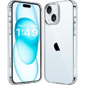 JJGoo Compatiable with iPhone 15 Plus Case Clear, Transparent Shockproof Phone Case, Slim Anti-Scratch Hard PC Back Protective Cover Bumper, Clear