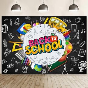 MEHOFOND 7x5ft Back to School Backdrop Student Teacher Blackboard Notebook Banner for Classroom Welcome Back to School Bash Photography Background Chalkboard Stationery Decorations Photo Props