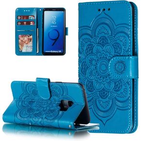 EYZUTAK Mandala Case for Samsung Galaxy S8, Premium Leather Flip Wallet Card Slots Magnetic Stand Protective Cover Ultra Slim Case with Lanyard, Embossed Flip Cover-Purple